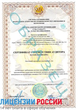 Образец сертификата соответствия аудитора №ST.RU.EXP.00014299-1 Руза Сертификат ISO 14001